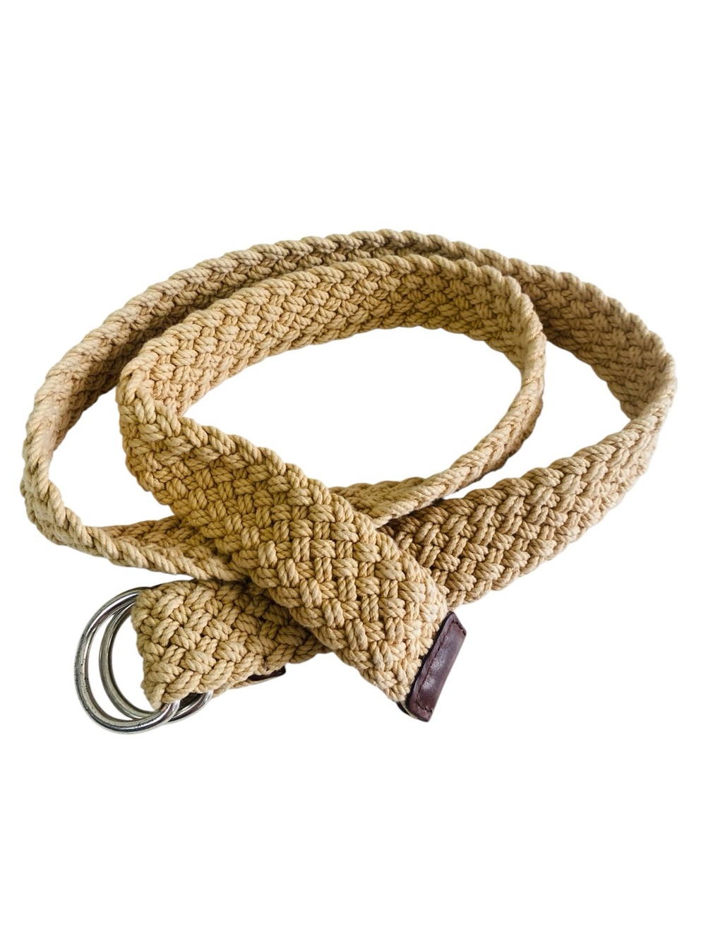 J. Crew Natural Braided Woven D Ring Belt W/ Leather End Tip 48“ x 1.5“